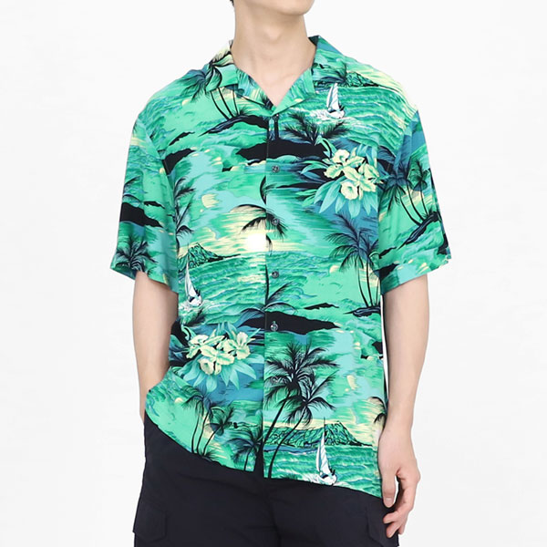 빌리버스 남자 일반핏 하와이안 셔츠 야자수 휴양지 비치 반팔 여름 남방 BSV129